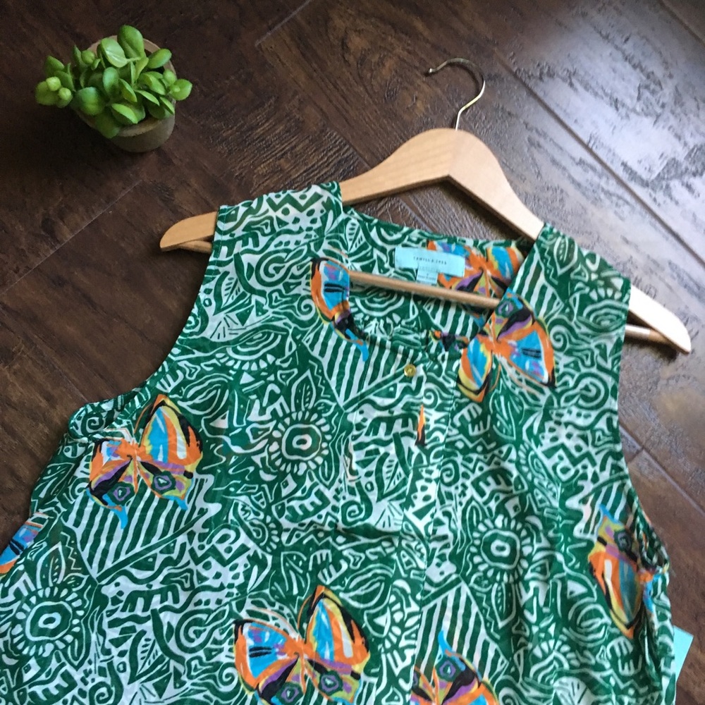 Camilla Tree NEW Asymmetrical Patterned Butterfly Sheer Button Down Abstract - Picture 2 of 7